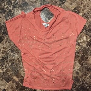 5/$25 Forever 21 Salmon Colored, Shirt with Gold Beading